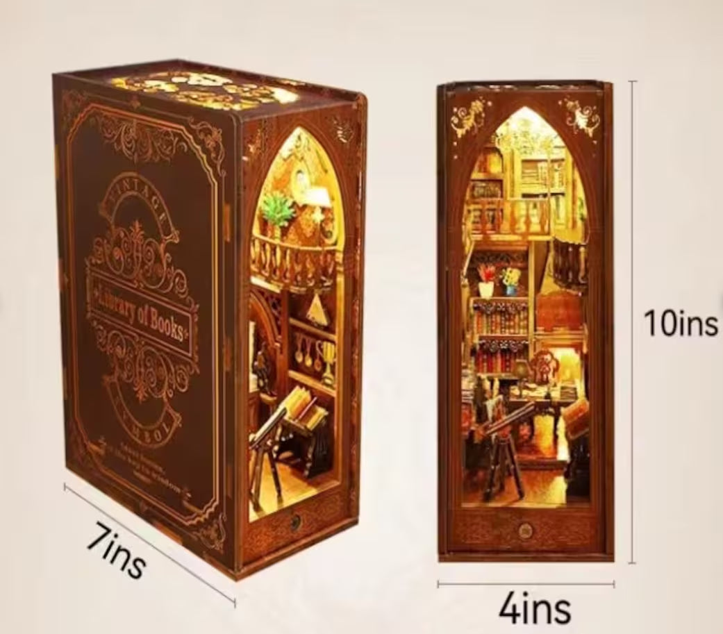 DIY Book Nook Kit Miniature Dollhouse Booknook with Touch Light