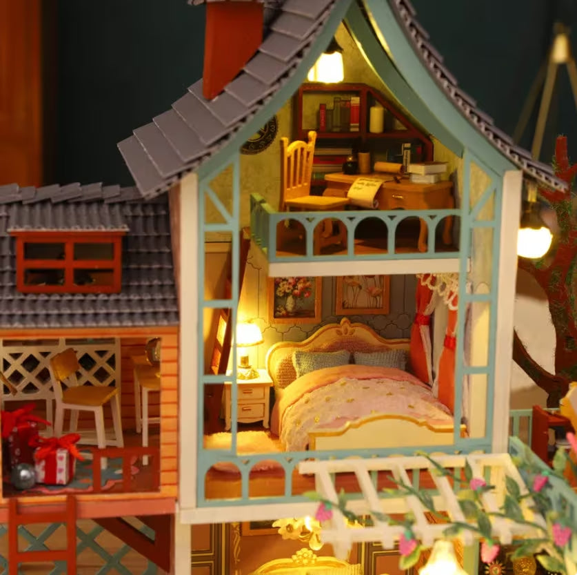 Doll House Miniature Wooden Doll DIY Assembly Building Model Villa Kit Production of Small Room Toys Home Bedroom Decorations with Fur